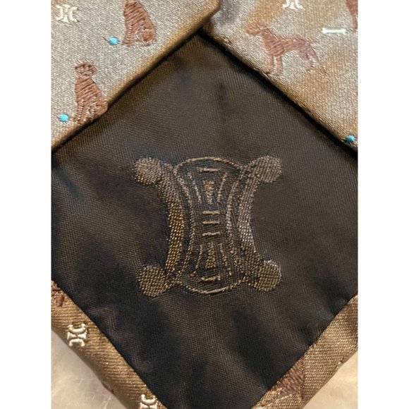 Celine 100% Silk Tie Dog Theme Made in Italy Neutral Color - Picture 5 of 6